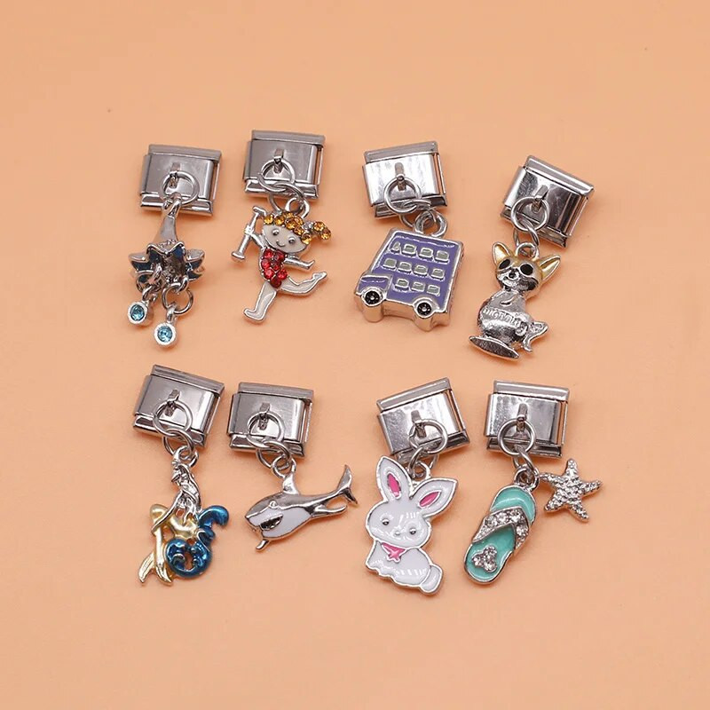 Hapiship Πρωτότυπο Daisy Rabbit Bus Dog Mermaid Girl Shark Italian Charm Fit Βραχιόλι 9mm από ανοξείδωτο ατσάλι Κοσμήματα κατασκευής DJ100