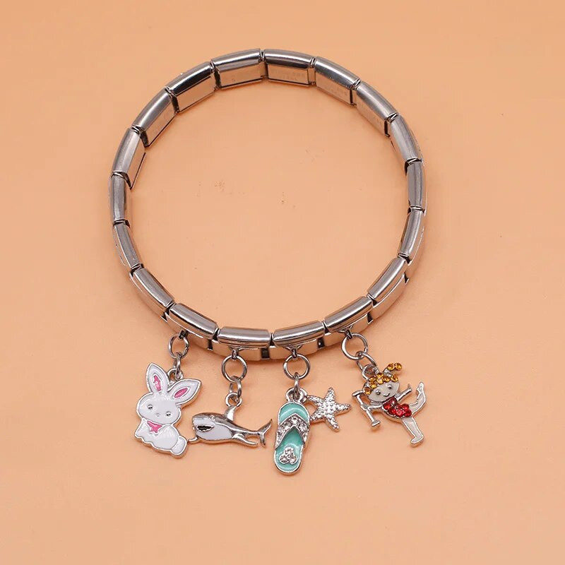 Hapiship Πρωτότυπο Daisy Rabbit Bus Dog Mermaid Girl Shark Italian Charm Fit Βραχιόλι 9mm από ανοξείδωτο ατσάλι Κοσμήματα κατασκευής DJ100