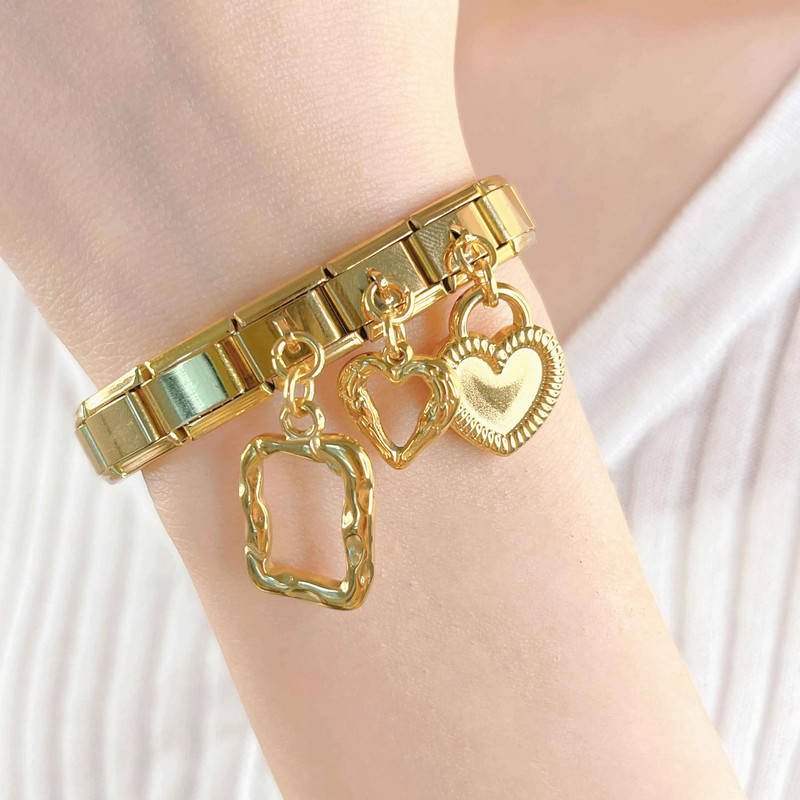 Hapiship 2023 υψηλής ποιότητας New Hollow Fashion Heart Square Charm Link Βραχιόλι από ανοξείδωτο ατσάλι 9 χιλιοστών που κάνει DIY Jewelry DJ655