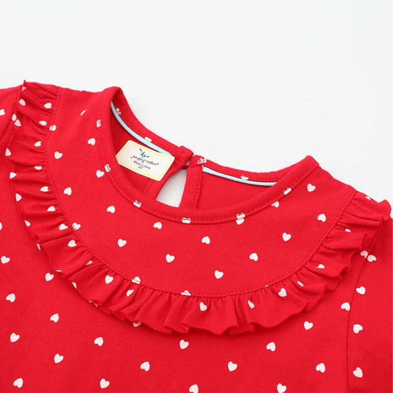 Šokinėjantys metrai 2023 m. Naujas atvykimas Raudonos princesės mergaičių suknelės širdelių spausdinimas mielas rudeninis pavasaris vaikiški drabužiai vakarėliui, vaikiškos suknelės