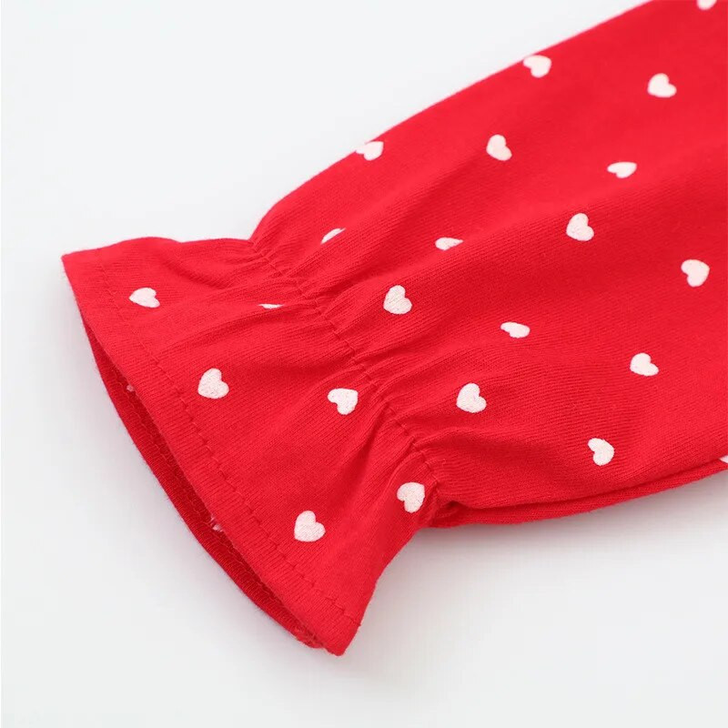 Šokinėjantys metrai 2023 m. Naujas atvykimas Raudonos princesės mergaičių suknelės širdelių spausdinimas mielas rudeninis pavasaris vaikiški drabužiai vakarėliui, vaikiškos suknelės