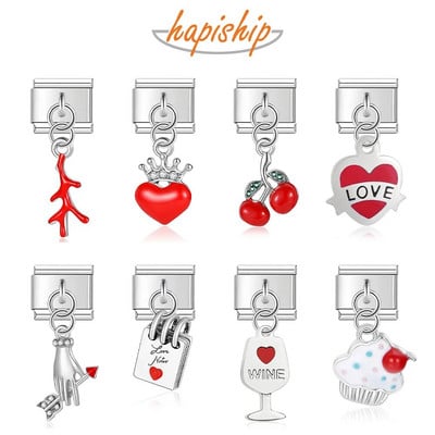 Hapiship Top New Original Daisy Heart Wine Love Cake Charm Links Fit 9mm Гривна Изработка на бижута от неръждаема стомана DJTop7