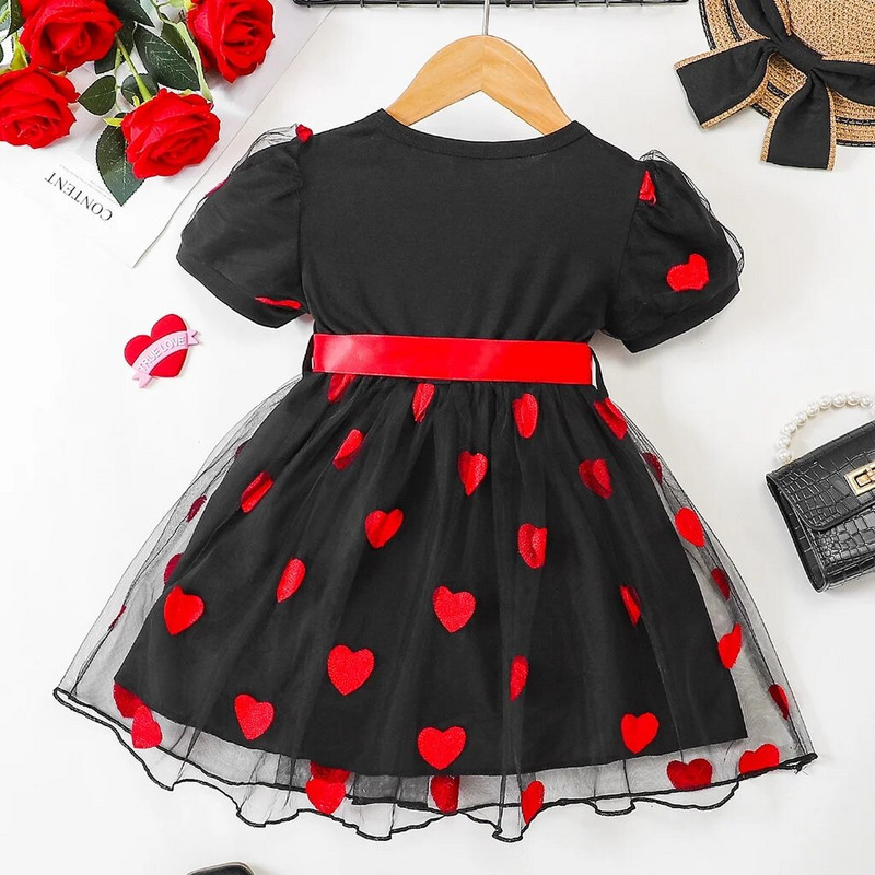 4-7 ani Copii Fata Rochie Printesa Fundita Rosie Maneca scurta Fusta Tulle Dragoste Festival Costume pentru petrecerea de nastere pentru fetita