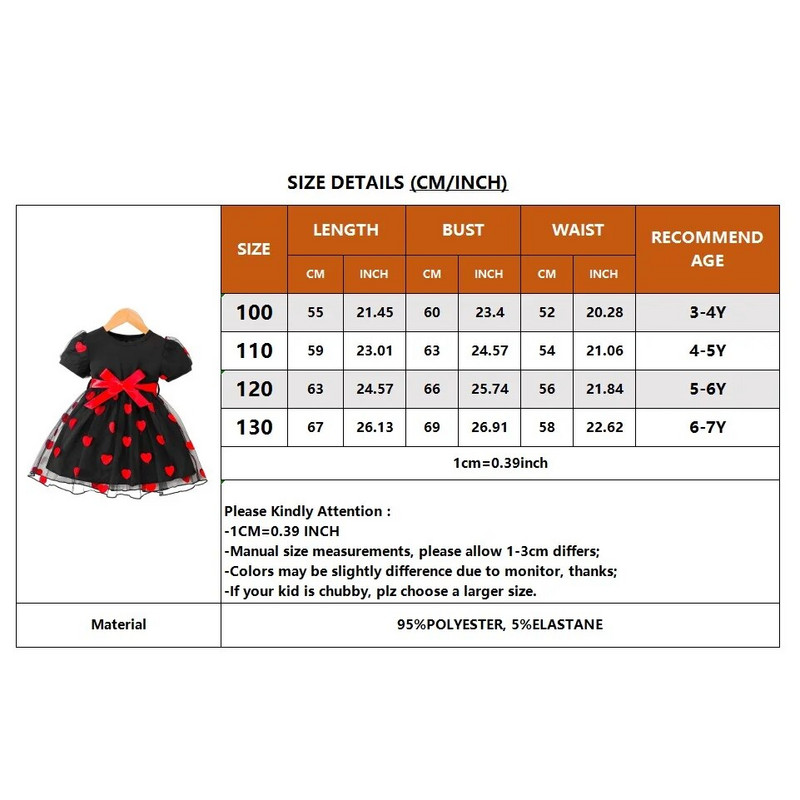 4-7 ani Copii Fata Rochie Printesa Fundita Rosie Maneca scurta Fusta Tulle Dragoste Festival Costume pentru petrecerea de nastere pentru fetita