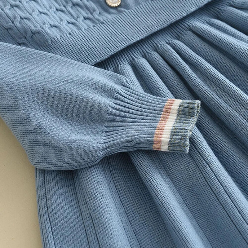 Melario rudens žiemos mergaičių megztinė suknelė ilgomis rankovėmis, 2023 m. Kalėdų vakarėlis Mergaitei Retro megzta vilnonė suknelė laisvalaikio Vestidos