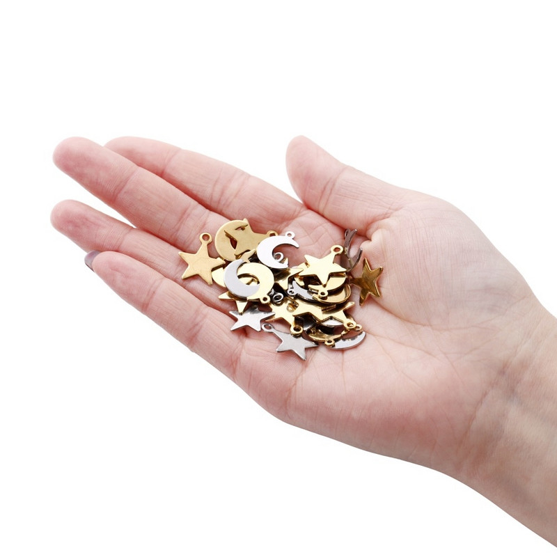 20-50 τμχ/ παρτίδα Χρυσό χρώμα Ανοξείδωτο ατσάλι Star Moon Charms Κρεμαστό για Σκουλαρίκια Κολιέ Βραχιόλι Χειροτεχνία Κατασκευή κοσμημάτων DIY