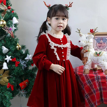 Χειμερινό φθινόπωρο 2023 Παιδικά Παιδικά Κοριτσίστικα Ρούχα Κόκκινα Χριστουγεννιάτικα Εφηβικά Μακρυμάνικα Δαντελένια Φορέματα πριγκίπισσας 7 8 9 10 11 12 13 14 ετών