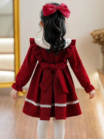 2023 Нова сладка момичешка рокля на принцеса Пролет Есен Корейски детски момичета Питър Пан яка А-силует Парти рокли за рожден ден