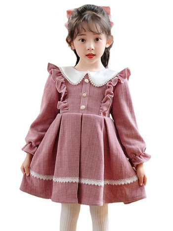 2023 Нова сладка момичешка рокля на принцеса Пролет Есен Корейски детски момичета Питър Пан яка А-силует Парти рокли за рожден ден