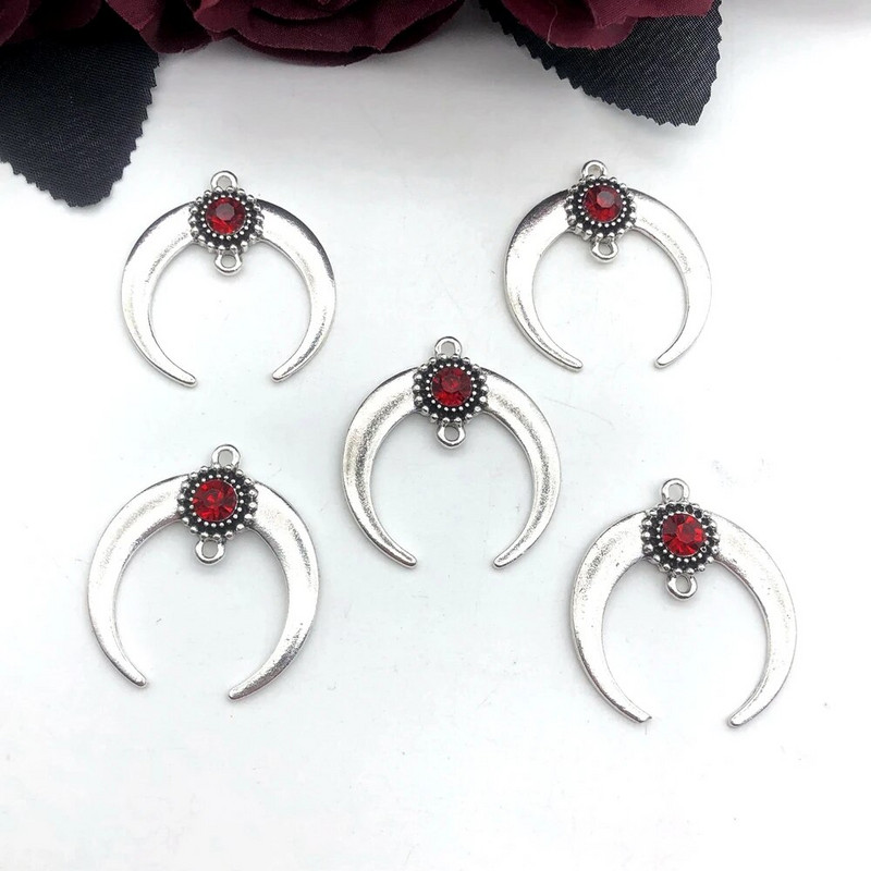 5 κομμάτια Moon Alloy Crystal Gems 35x32 mm Κρεμαστό Μικρό Κοσμήματα Κατασκευάζοντας DIY κολιέ και σκουλαρίκια