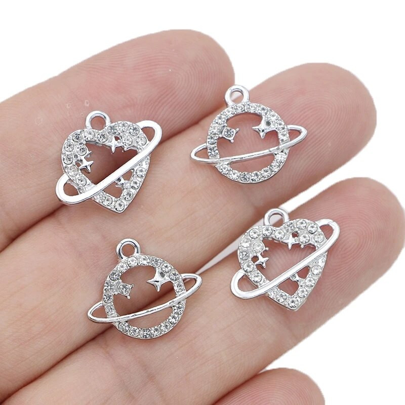 10 τμχ Επιχρυσωμένο Heart Planet Charms μενταγιόν για κοσμήματα κατασκευής βραχιόλι κολιέ σκουλαρίκια Αξεσουάρ DIY Craft 18x16mm