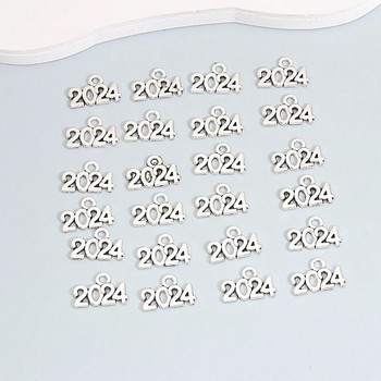 100τμχ Αριθμός 2024 2025 Χρόνια Γούρια Γράμματα Μενταγιόν Ασημί Χρώμα Για DIY Χειροποίητο Αξεσουάρ κατασκευής κοσμημάτων από κράμα μετάλλων