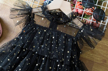 Модна лятна парти рокля за момичета, детски костюм с пайети и волани, костюм на принцеса за рожден ден, бебешки черни вечерни дрехи от тюл 3-8T