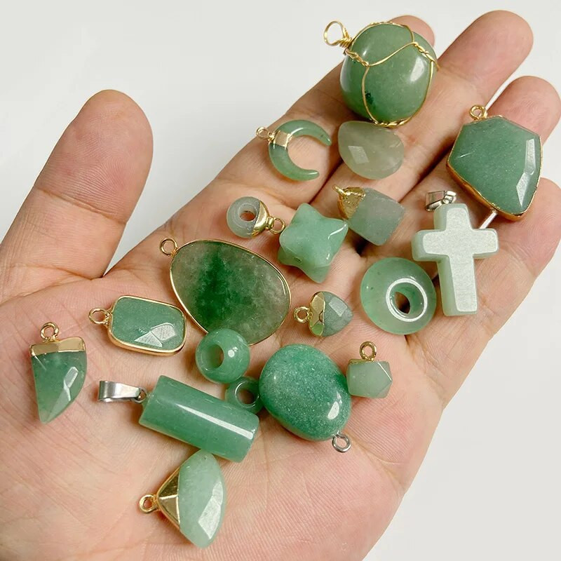 Φυσικό πράσινο Aventurine Jades πέτρα κρεμαστό κόσμημα χάντρες Κολιέ σκουλαρίκι βραχιόλι DIY Δώρο κουλούρια για κοσμήματα κατασκευής χύμα