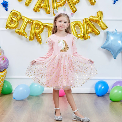 Φθινοπωρινό μονόκερο φόρεμα με μακρυμάνικο δίχτυ για κορίτσια LH1696