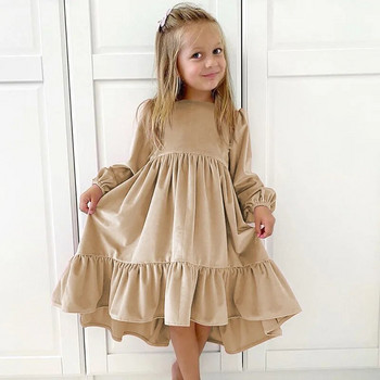Νέο 7-12 ετών κορίτσια Άνοιξη Φθινόπωρο Χειμώνας Βελούδινο μακρυμάνικο φόρεμα με βολάν Πριγκίπισσα Παιδικό φόρεμα πάρτι Παιδικά ρούχα