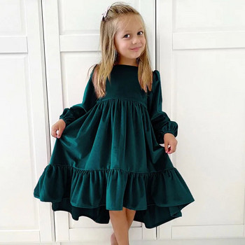 Νέο 7-12 ετών κορίτσια Άνοιξη Φθινόπωρο Χειμώνας Βελούδινο μακρυμάνικο φόρεμα με βολάν Πριγκίπισσα Παιδικό φόρεμα πάρτι Παιδικά ρούχα