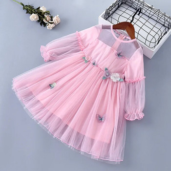 2-7 години висококачествена пролетна есенна рокля за момичета Нова дантелена шифонена рокля с флорални драпирани детски дрехи Рокля на принцеса за момиче