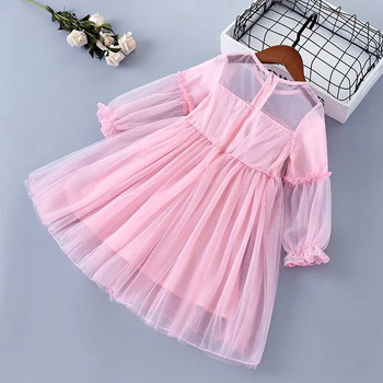 2-7 години висококачествена пролетна есенна рокля за момичета Нова дантелена шифонена рокля с флорални драпирани детски дрехи Рокля на принцеса за момиче