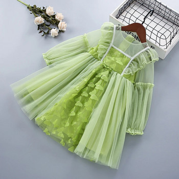 Φόρεμα κοριτσιών άνοιξη φθινοπώρου υψηλής ποιότητας 2-7 ετών Νέα δαντέλα σιφόν λουλουδάτο ντραπέ Ruched παιδικά ρούχα Πριγκίπισσα φόρεμα για κορίτσια