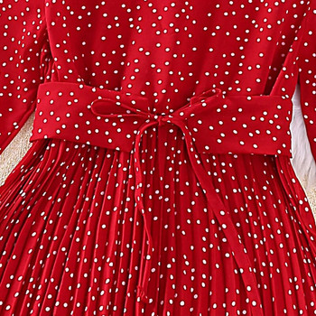 Φόρεμα Παιδικά κορίτσια 8-12 ετών Κόκκινο πουά μακρυμάνικο πλισέ φόρεμα για κορίτσια Κομψό φόρεμα διακοπών για γιορτινό πάρτι