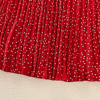 Рокля Детска рокля за момичета 8-12 години Плисирана рокля на червени точки с дълги ръкави за момичета Елегантна ваканционна празнична парти рокля