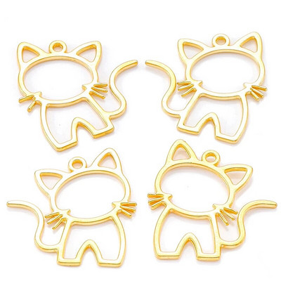 15τμχ Κράμα ψευδαργύρου Filigree Stamping Pendants cat Hollow Metal Charms DIY κολιέ σκουλαρίκια Αξεσουάρ κοσμημάτων 27mmx25mm