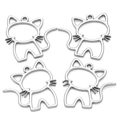 15τμχ Κράμα ψευδαργύρου Filigree Stamping Pendants cat Hollow Metal Charms DIY κολιέ σκουλαρίκια Αξεσουάρ κοσμημάτων 27mmx25mm