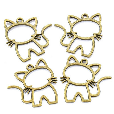 15τμχ Κράμα ψευδαργύρου Filigree Stamping Pendants cat Hollow Metal Charms DIY κολιέ σκουλαρίκια Αξεσουάρ κοσμημάτων 27mmx25mm