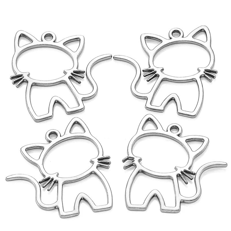15τμχ Κράμα ψευδαργύρου Filigree Stamping Pendants cat Hollow Metal Charms DIY κολιέ σκουλαρίκια Αξεσουάρ κοσμημάτων 27mmx25mm