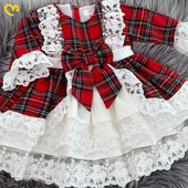 Ma&Baby 1-7A Crăciun Fete Rochie Roșie Copii Copii Copii Imprimați în carouri Fundă Dantela Tutu Rochii de petrecere Costume de Revelion de Crăciun D01