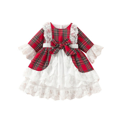 Ma&Baby 1-7A Crăciun Fete Rochie Roșie Copii Copii Copii Imprimați în carouri Fundă Dantela Tutu Rochii de petrecere Costume de Revelion de Crăciun D01