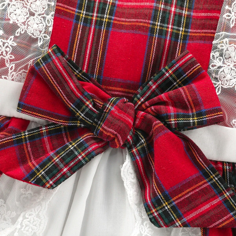 Ma&Baby 1-7Y Božićna haljina za djevojčice Crvena haljina za djecu, malu djecu Karirane mašne s printom i čipkom Tutu party haljine Novogodišnji božićni kostimi D01