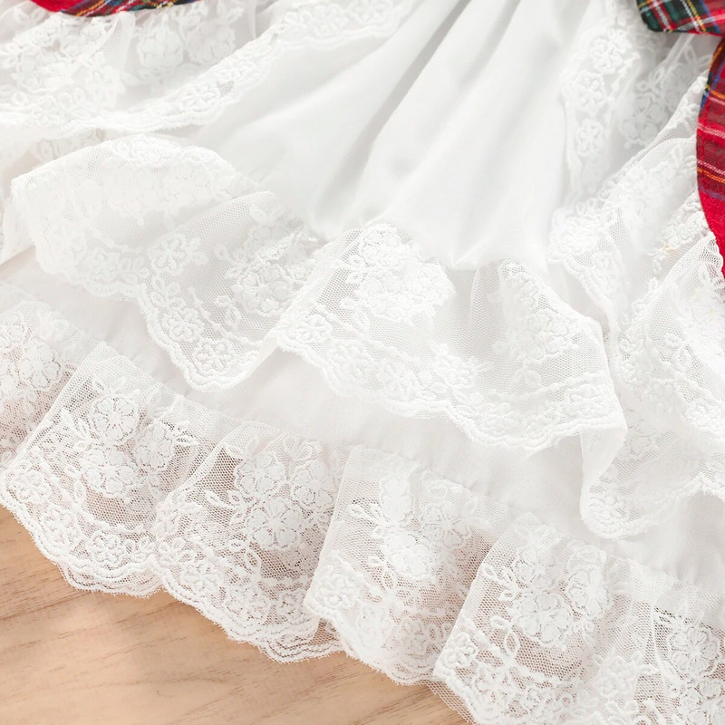 Ma&Baby 1-7Y Božićna haljina za djevojčice Crvena haljina za djecu, malu djecu Karirane mašne s printom i čipkom Tutu party haljine Novogodišnji božićni kostimi D01