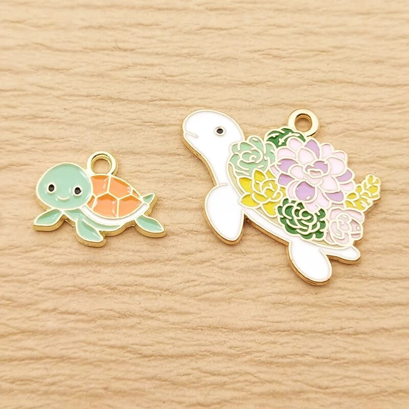 10 vnt. Emalio jūros vėžlio žavesys papuošalų kūrimo reikmenims Masinis gyvūnas, mielas karoliai, pakabukas, telefono auskarai, papuošalai, pasidaryk pats