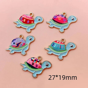 10 τεμ. Kawaii Printing Metal Turtle Alloy Charms Σκουλαρίκια με χαριτωμένα ζώα Κρεμαστό για Trend Κοσμήματα Βραχιόλι Dangle