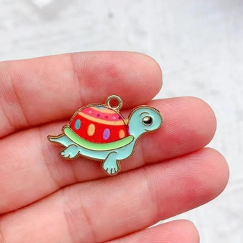 10 τεμ. Kawaii Printing Metal Turtle Alloy Charms Σκουλαρίκια με χαριτωμένα ζώα Κρεμαστό για Trend Κοσμήματα Βραχιόλι Dangle