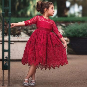 Μικρό παιδί Παιδικό μωρό φθινοπωρινό φόρεμα μακρυμάνικο πάρτι casual φόρεμα Κομψό πριγκίπισσα Λευκή δαντέλα Hollow Out Παιδικά ρούχα για κορίτσια