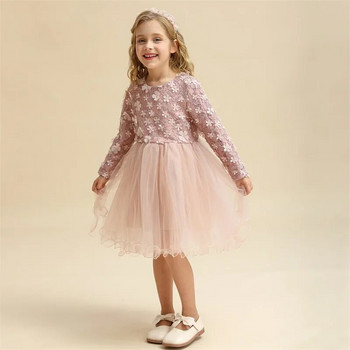 Елегантна модна за момичета есенно-зимна дантелена рокля с дълъг ръкав Детски рокли за момичета Ежедневно облекло на принцеса Новогодишни дрехи 3-8 години