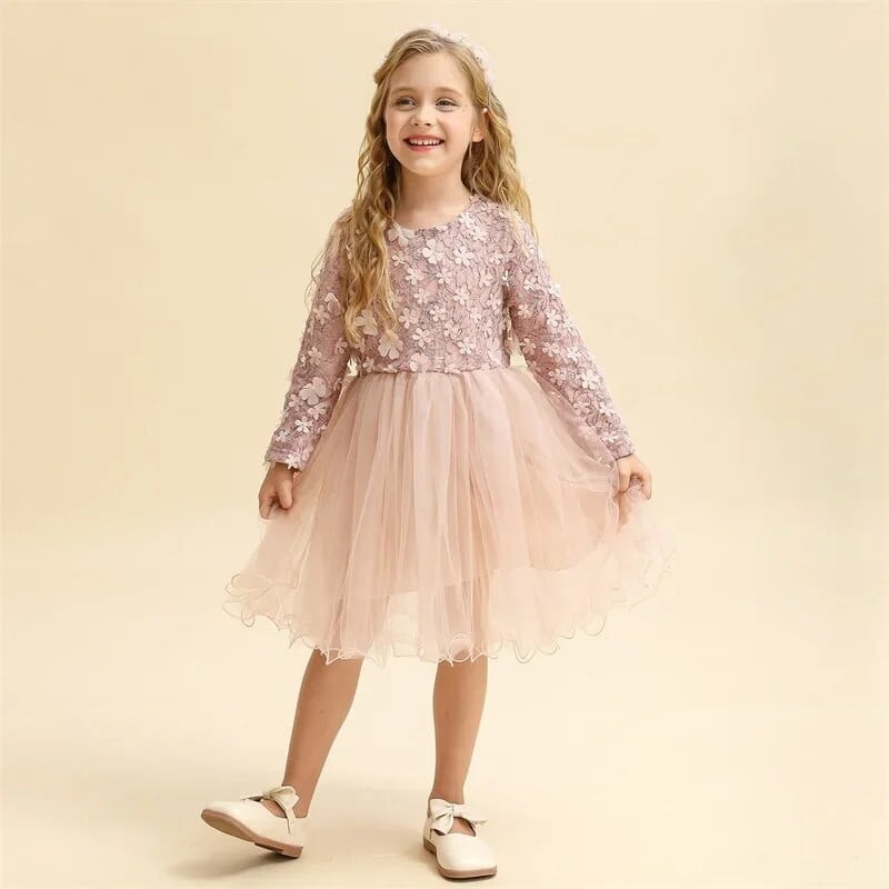 Elegantna modna odjeća za djevojčice Jesen Zima Čipkana haljina dugih rukava Dječje haljine za djevojčice Princeza Ležerna odjeća Novogodišnja odjeća 3-8 godina