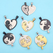 1kom od nehrđajućeg čelika Slatka ljupka šarm mačka Ogrlica Ljubavnica Djevojka Poklon set Valentinovo za žene Nakit Upareni privjesak