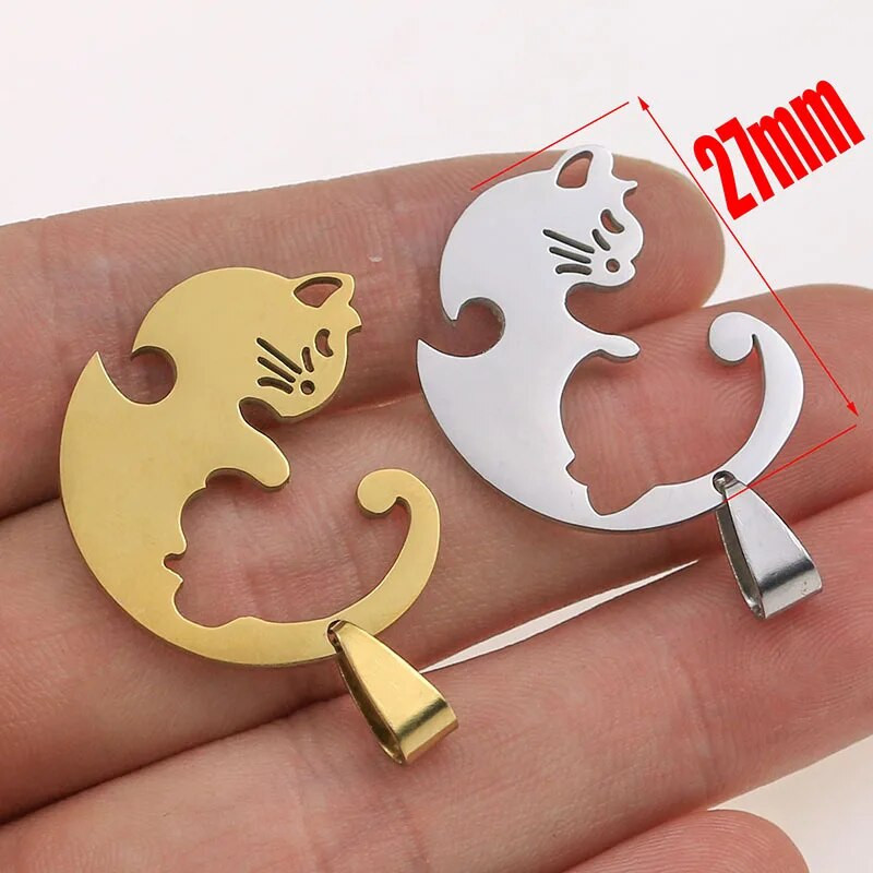 1kom od nehrđajućeg čelika Slatka ljupka šarm mačka Ogrlica Ljubavnica Djevojka Poklon set Valentinovo za žene Nakit Upareni privjesak