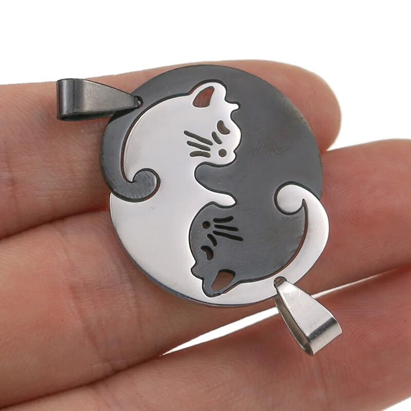 1kom od nehrđajućeg čelika Slatka ljupka šarm mačka Ogrlica Ljubavnica Djevojka Poklon set Valentinovo za žene Nakit Upareni privjesak