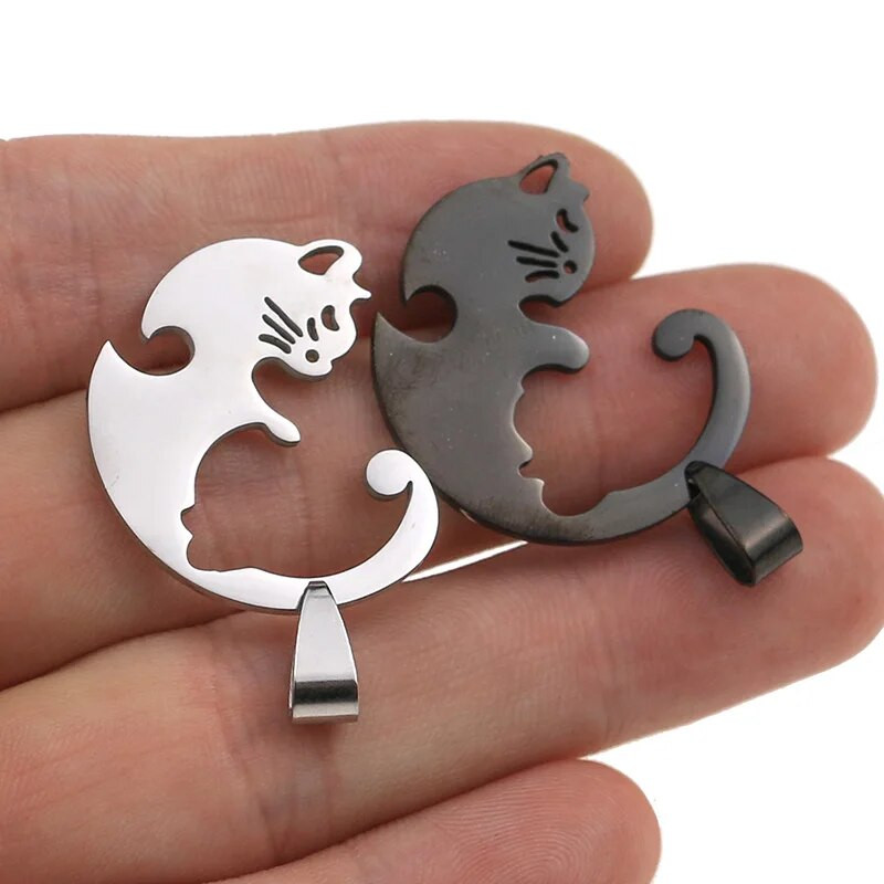 1kom od nehrđajućeg čelika Slatka ljupka šarm mačka Ogrlica Ljubavnica Djevojka Poklon set Valentinovo za žene Nakit Upareni privjesak