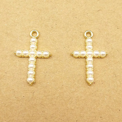 10 τμχ Σταυρός γούρι για προμήθειες κατασκευής κοσμημάτων Κρεμαστό μαργαριτάρι κρυστάλλινο σκουλαρίκι βραχιόλι κολιέ αξεσουάρ επίχρυσο