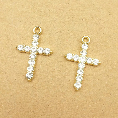10 τμχ Σταυρός γούρι για προμήθειες κατασκευής κοσμημάτων Κρεμαστό μαργαριτάρι κρυστάλλινο σκουλαρίκι βραχιόλι κολιέ αξεσουάρ επίχρυσο