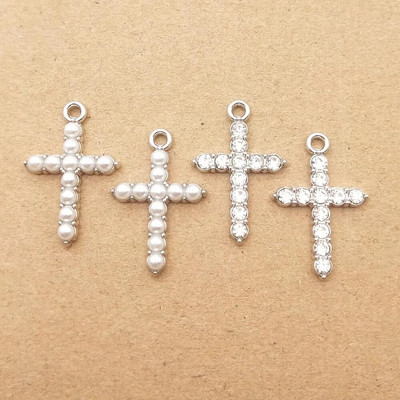 10 τμχ Σταυρός γούρι για προμήθειες κατασκευής κοσμημάτων Κρεμαστό μαργαριτάρι κρυστάλλινο σκουλαρίκι βραχιόλι κολιέ αξεσουάρ επίχρυσο
