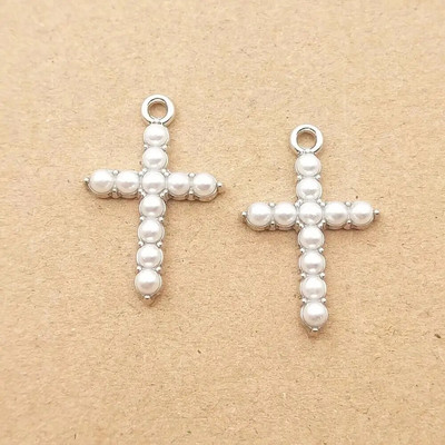 10 τμχ Σταυρός γούρι για προμήθειες κατασκευής κοσμημάτων Κρεμαστό μαργαριτάρι κρυστάλλινο σκουλαρίκι βραχιόλι κολιέ αξεσουάρ επίχρυσο