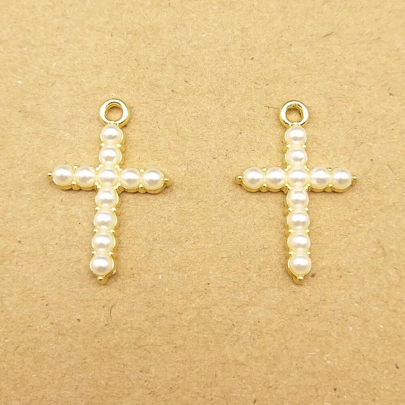10 τμχ Σταυρός γούρι για προμήθειες κατασκευής κοσμημάτων Κρεμαστό μαργαριτάρι κρυστάλλινο σκουλαρίκι βραχιόλι κολιέ αξεσουάρ επίχρυσο