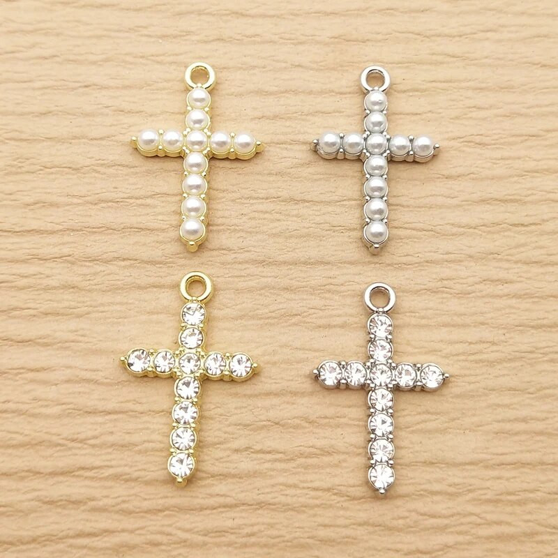10 τμχ Σταυρός γούρι για προμήθειες κατασκευής κοσμημάτων Κρεμαστό μαργαριτάρι κρυστάλλινο σκουλαρίκι βραχιόλι κολιέ αξεσουάρ επίχρυσο